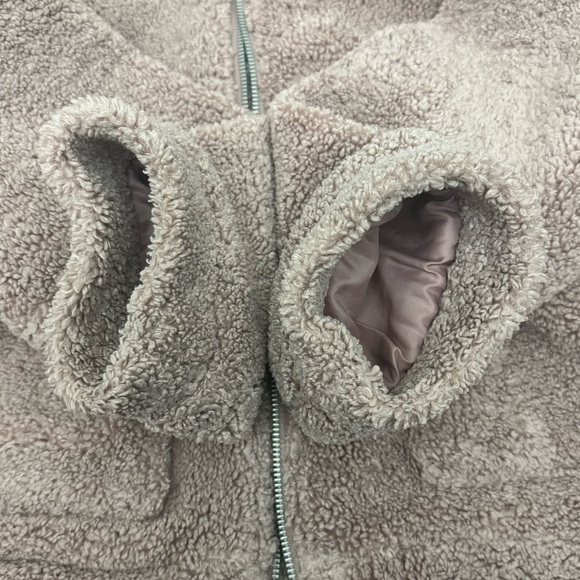 FARROW Teddy Sherpa Sweater Cardigan Coat Pink Rose Brown Tan Size M - Picture 8 of 13